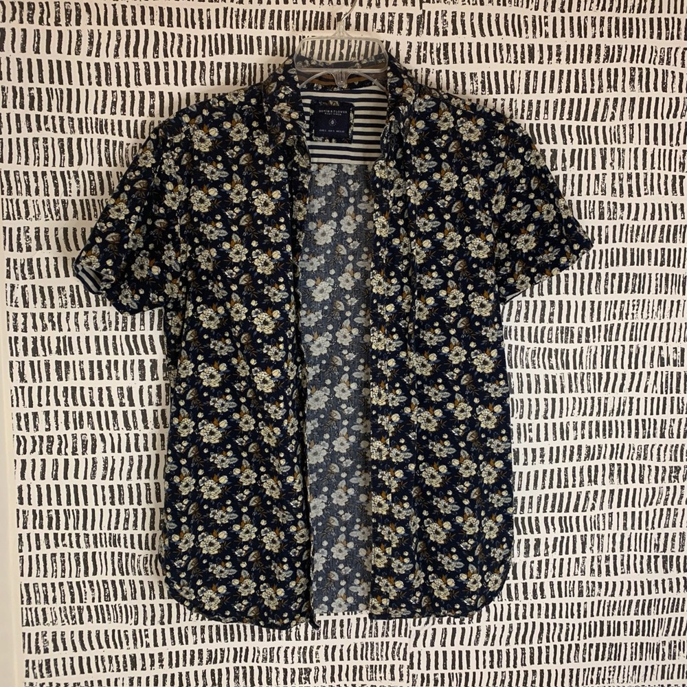 Denim and Flower Button Down Patterned Shirt